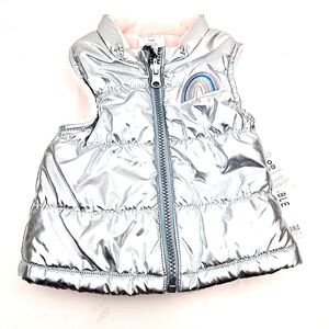 Robeez Baby Vest Jacket Size 12m Girls Silver Zipper Rainbow Reversible